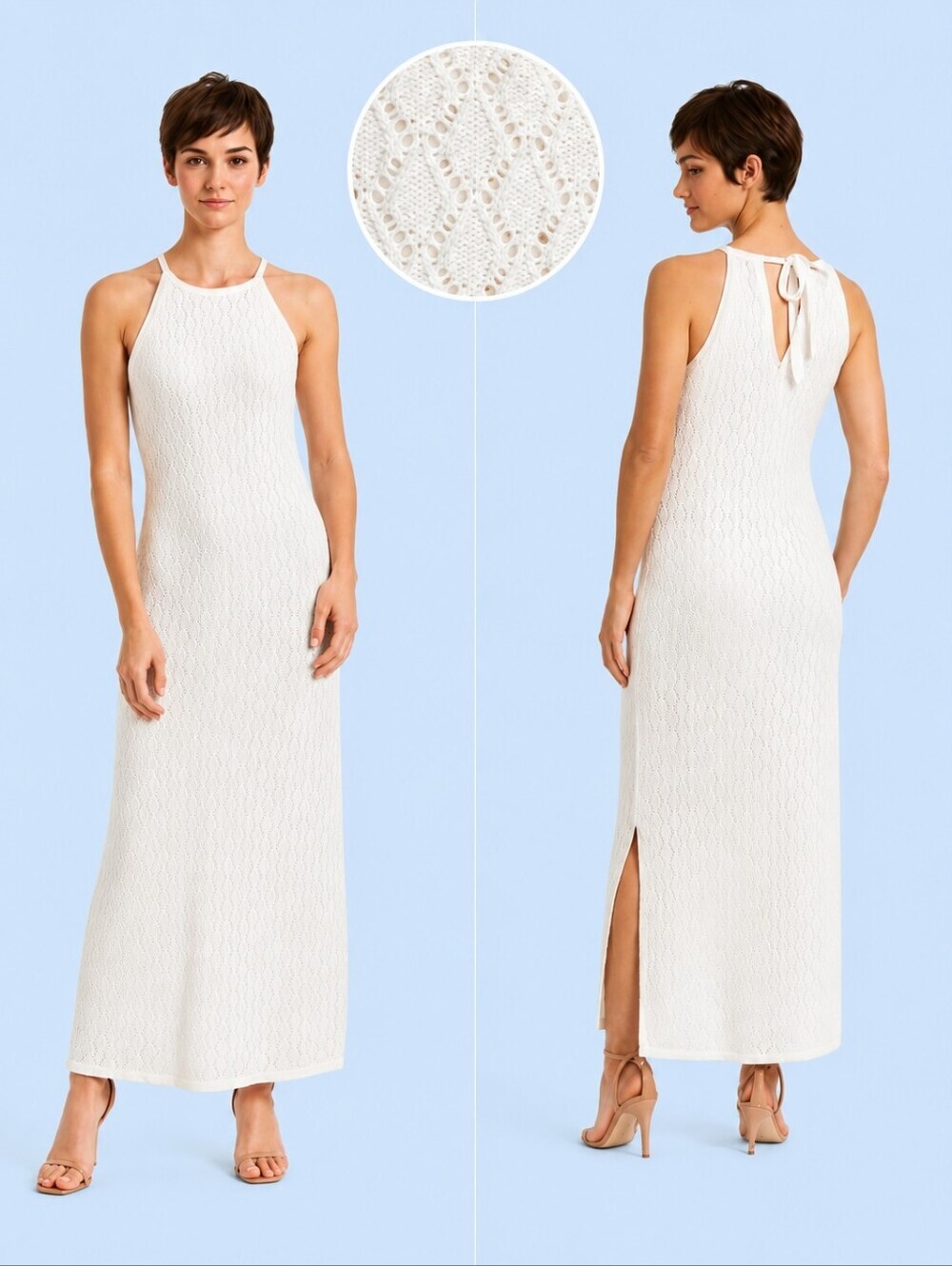 Boston Proper Crochet White High Neck Maxi Dress M NWOT